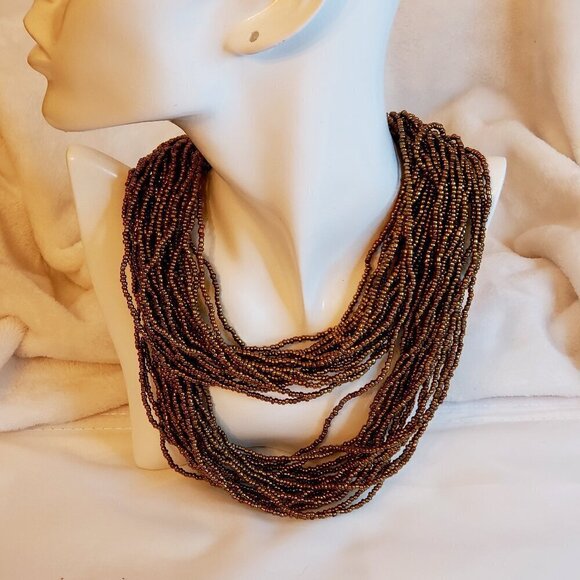 Jewelry - Handmade Multistrand Coppertone Beaded Necklace, 36 inches